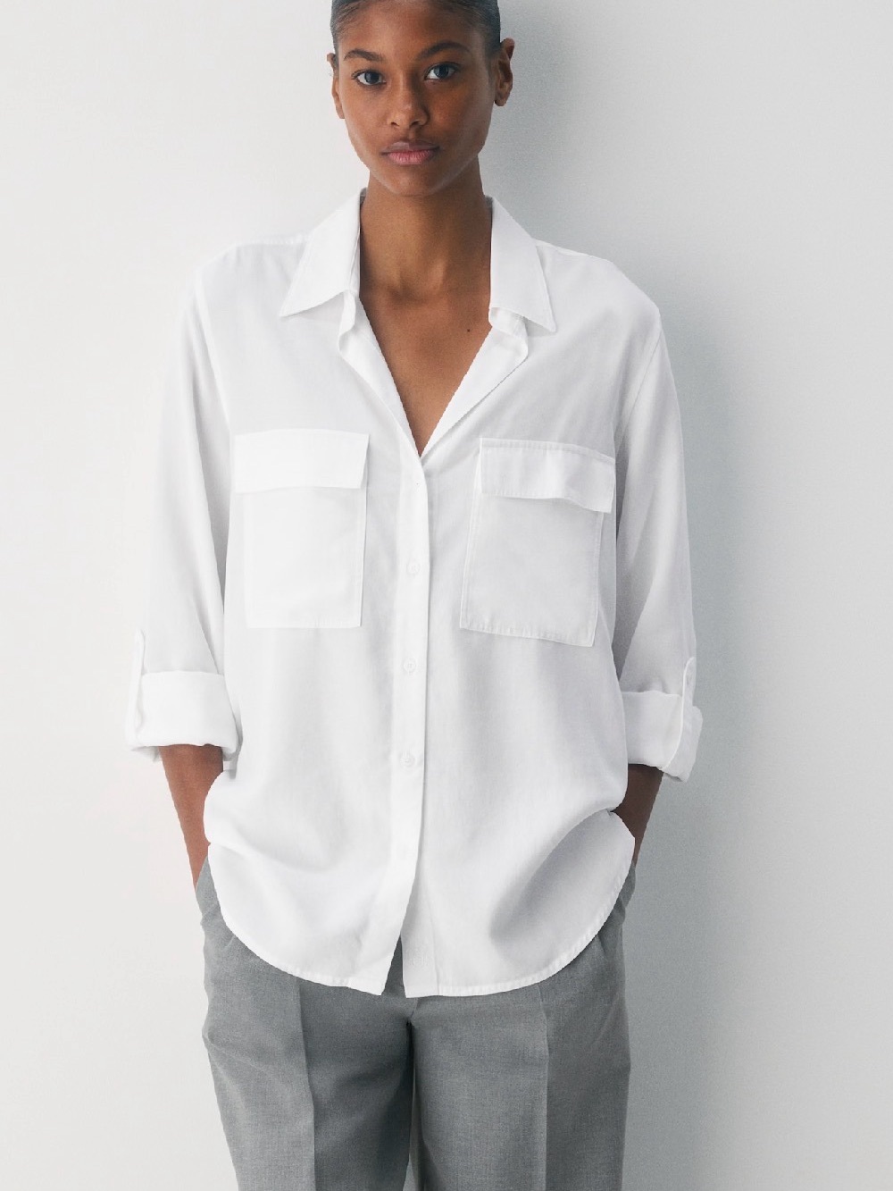 Aritzia Oversized White Utility Button-Down Shirt